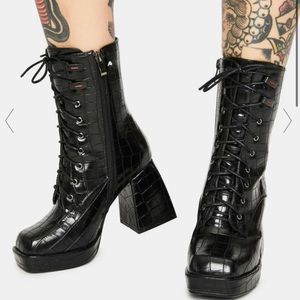 AZALEA WANG Draft Square Toe Boots